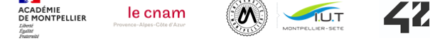 Logos des formations : Académie de Montpellier, le Cnam, CNAM, IUT, École 42